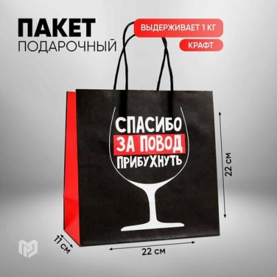 Пакет подарочный "Повод прибухнуть", 22 х 22 х 11 см – фото 3