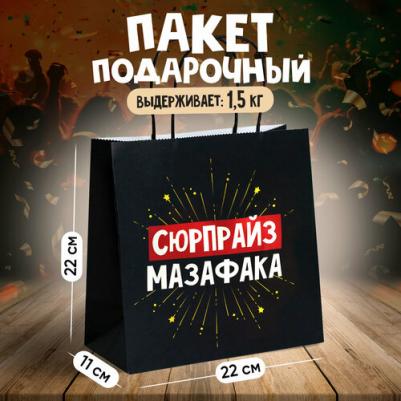 Пакет подарочный Сюрпрайз мазафака 22х22х11 см – фото 2