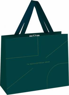 Пакет подарочный 32*26*12см "Monocolor. Emerald", отд. фольгой, матовая ламинация