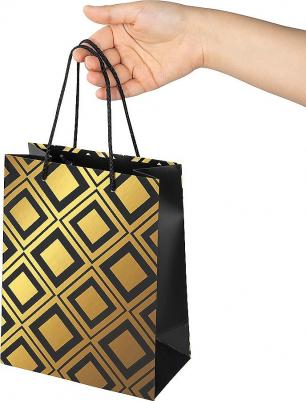 Пакет подарочный 17,8 х 9,8 х 22,9 см "Gold Luxury", тиснение фольгой, черный – фото 5