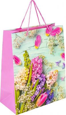Пакет подарочный 26,5 х 12,7 х 33 см "Spring Flowers", глиттер, розовый с голубым – фото 1