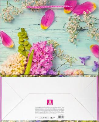 Пакет подарочный 26,5 х 12,7 х 33 см "Spring Flowers", глиттер, розовый с голубым – фото 2