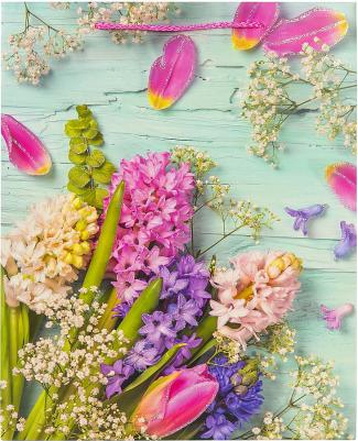 Пакет подарочный 26,5 х 12,7 х 33 см "Spring Flowers", глиттер, розовый с голубым – фото 3