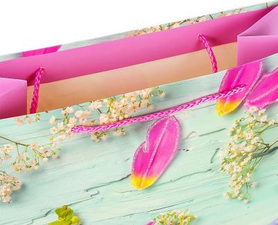 Пакет подарочный 26,5 х 12,7 х 33 см "Spring Flowers", глиттер, розовый с голубым – фото 6