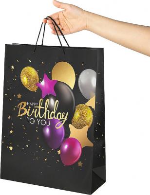 Пакет подарочный 33 х 12,7 х 44,7 см "Happy Birthday", фольга, черный – фото 3