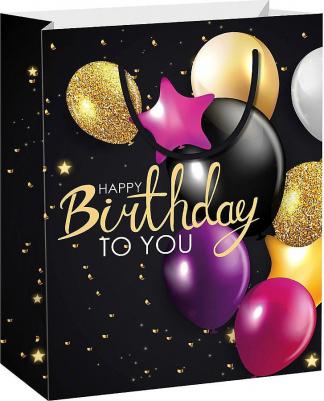Пакет подарочный 33 х 12,7 х 44,7 см "Happy Birthday", фольга, черный