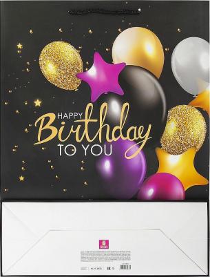 Пакет подарочный 33 х 12,7 х 44,7 см "Happy Birthday", фольга, черный – фото 5
