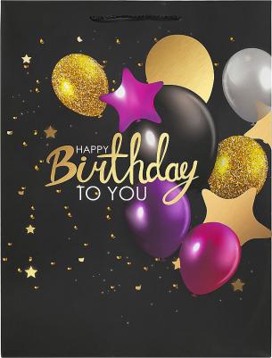 Пакет подарочный 33 х 12,7 х 44,7 см "Happy Birthday", фольга, черный – фото 6