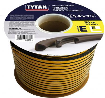 Уплотнитель для окон E-профиль, 15 x 8 мм, бухта 50 м, черный – фото 1