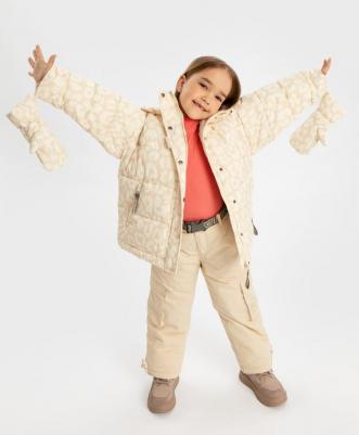 Куртка демисезонная с капюшоном, съемными варежками бежевая, 104, 224BBGMC4103