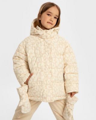 Куртка демисезонная с капюшоном, съемными варежками бежевая, 122, 224BBGMC4103 – фото 3