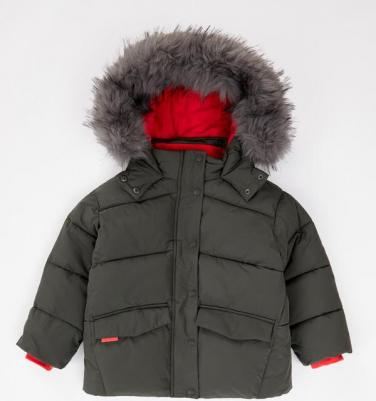 Куртка зимняя с капюшоном с мехом и принтом лапки хаки, 104, 224BBGMC4104 – фото 6