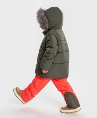 Куртка зимняя с капюшоном с мехом и принтом лапки хаки, 104, 224BBGMC4104 – фото 8