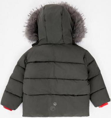 Куртка зимняя с капюшоном с мехом и принтом лапки хаки, 98, 224BBGMC4104 – фото 1