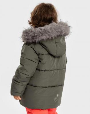 Куртка зимняя с капюшоном с мехом и принтом лапки хаки, 98, 224BBGMC4104 – фото 4