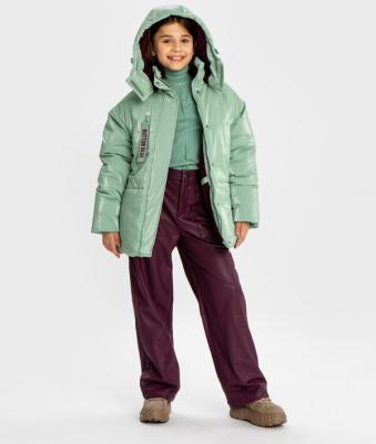 Куртка зимняяблестящая с эффектом мятости зеленая, 140, 224BBGJC4104 – фото 5