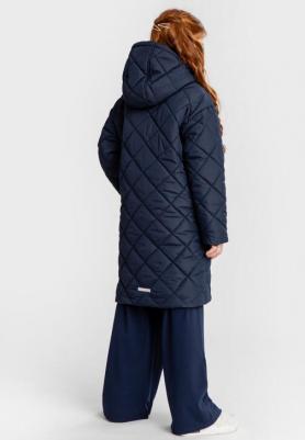 Пальто стеганое с капюшоном демисезонное синее для девочки (134) – фото 1