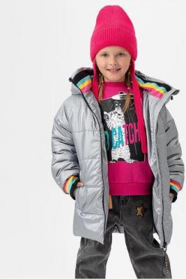 Пальто зимнее с капюшоном серебристое 222BBGMC45056000 р.110 – фото 2