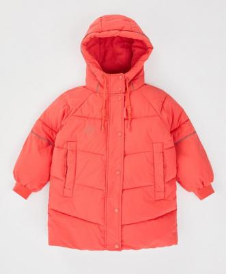 Полупальто демисезонноеи принтом лапки коралловое, 104, 224BBGMC4602 – фото 5