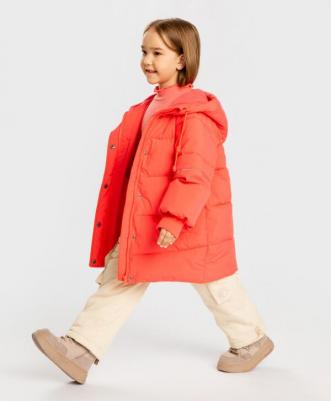 Полупальто демисезонноеи принтом лапки коралловое, 104, 224BBGMC4602 – фото 6