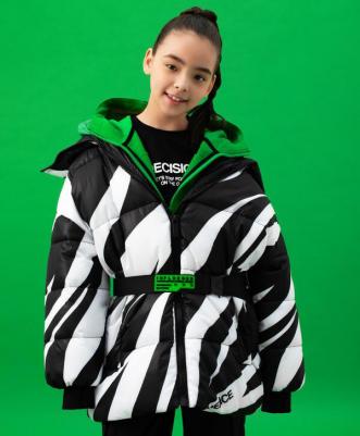 Куртка зимняя на искусственном пуху с принтом чёрно-белая, 164, 22409GJC4105