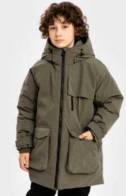 Пальто зимнее с искусственным пухом,и шестью карманами хаки, 128, 224BBBMC4503 – фото 4