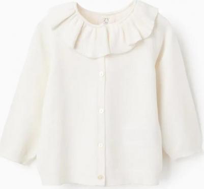 Вязаная детская куртка с рюшами, темно-синий