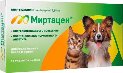 Таблетки Миртацен для собак мелких пород и кошек, 23 г, 30шт. в уп., 1уп