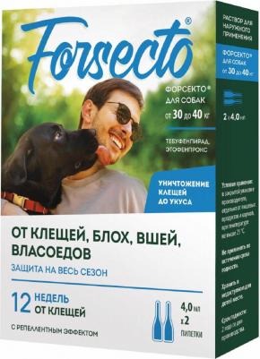 Форсекто Капли на холку для собак и щенков от 5 до 10 кг от клещей, блох, вшей, власоедов, 2 пипетки – фото 2