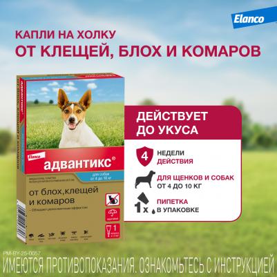 Капли для собак АДВАНТИКС от блох, клещей и комаров 100 1 пипетка в упак – фото 11