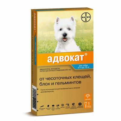 Капли для собак АДВОКАТ 100 от чесоточных клещей, блох и гельминтов 1мл 1 пип – фото 10