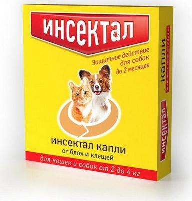 Капли от клещей и насекомых Инсектал для кошек и собак от 2 до 4кг 0.5мл – фото 2