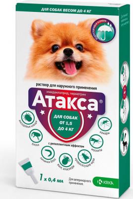 Атакса капли на холку для собак весом от 1,5 до 4 кг от блох и клещей, 1 пипетка – фото 1