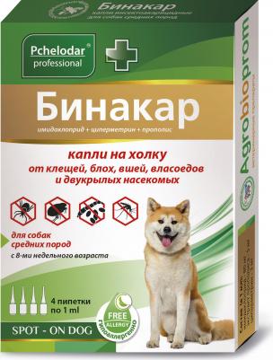 Бинакар 1 пипетка на 10 кг 1 мл/4 пипетки капли на холку от блох, вшей и власоедов для собак средних пород – фото 3