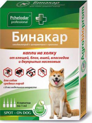 Бинакар 1 пипетка на 20 кг 2 мл/4 пипетки капли на холку от блох, вшей и власоедов для собак крупных пород – фото 2