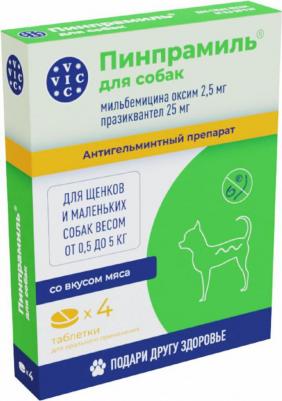 Антигельминтик Пинпрамиль для щенков и собак от 0,5 кг до 5кг, 4 таб