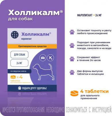 Противорвотное средство Холликалм 24мг, таблетки для собак, 4 табл – фото 6