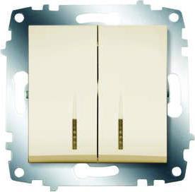 Выключатель 2-х клавишный с подсветкой кремовый – фото 2