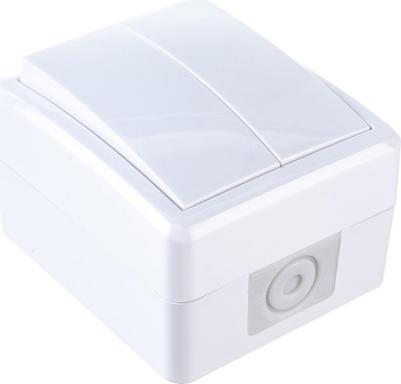 11-1404-01 11-1404-01 Выключатель двойной IP54, 10АХ-250В, ОУ, Эксперт, белый, цена за 1 шт – фото 2