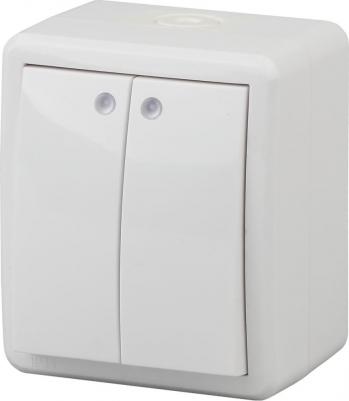 11-1405-01 11-1405-01 Выключатель двойной с подсветкой IP54, 10АХ-250В, ОУ, Эксперт, белый, цена за 1 шт