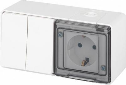 11-7502-01 Блок розетка с выключателем Эксперт 11-7502-01 двойной IP55 16A-10AX-250В ОУ белый, цена за 1 шт – фото 1