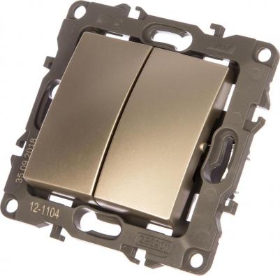12-1104-04 12-1104-04 Выключатель двойной, 10АХ-250В, IP20, Эра12, шампань, цена за 1 шт – фото 9