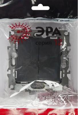 12-1104-05 12-1104-05 Выключатель двойной, 10АХ-250В, IP20, Эра12, антрацит, цена за 1 шт – фото 1