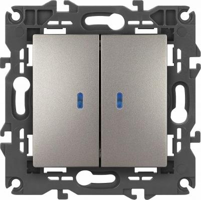 14-1105-16 Выключатель Elegance 14-1105-16 двойной с подсветкой, 10АХ-250В, титан, цена за 1 шт