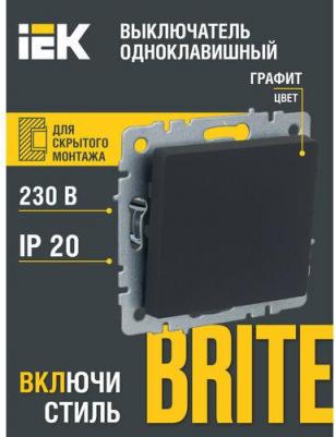 BRITE Выключатель 1-клавишный 10А ВС10-1-0-БрГ графит, цена за 1 шт – фото 6