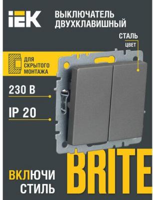 BRITE Выключатель 2-клавишный 10А ВС10-2-0-БрС сталь, цена за 1 шт – фото 3