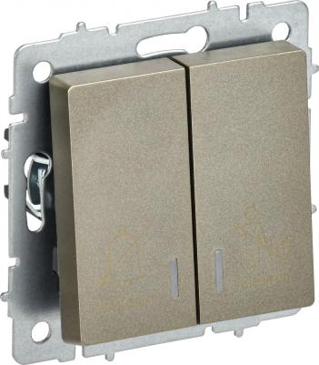 BRITE Выключатель 2-клавишный с индикацией для отелей 10А ВС10-2-9-БрШ шампань, цена за 1 шт