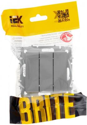 BRITE Выключатель 3-клавишный 10А ВС10-3-0-БрС сталь, цена за 1 шт – фото 4