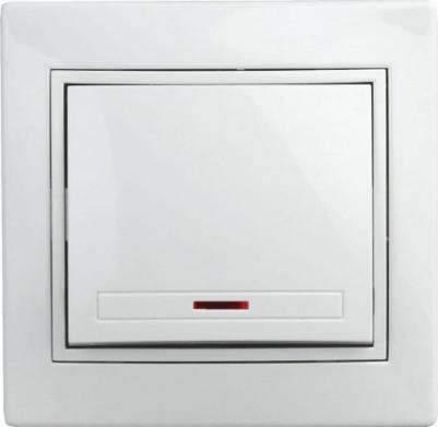 1-102-01 Выключатель Plano 1-102-01 одноклавишный с подсветкой, 10А-250В, IP20, СУ, белый, цена за 1 шт