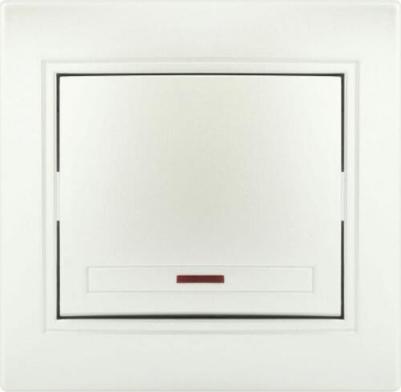 1-102-06 Выключатель Plano 1-102-06 одноклавишный с подсветкой, 10А-250В, IP20, СУ, перламутр, цена за 1 шт
